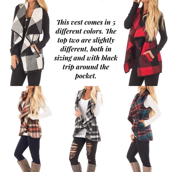 Buffalo Plaid Asymmetric Sleeveless Vest Cardigan - Picture 15 of 16